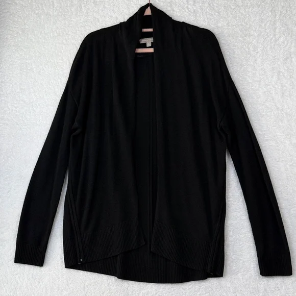 Banana‎ Republic Soft Wool Blend Black Open Front Cardigan with side zippers  L - Picture 2 of 6